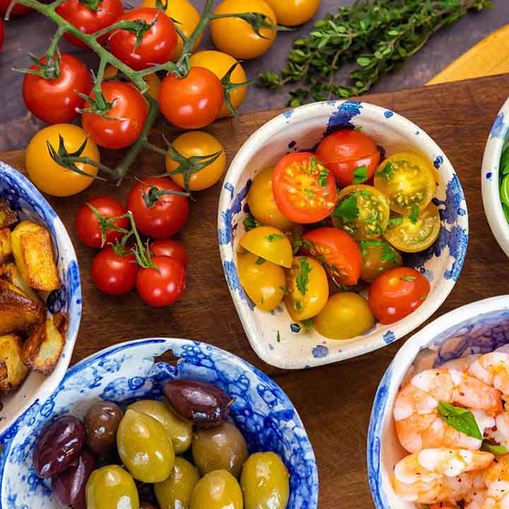 Colourful bowls of tomatoes